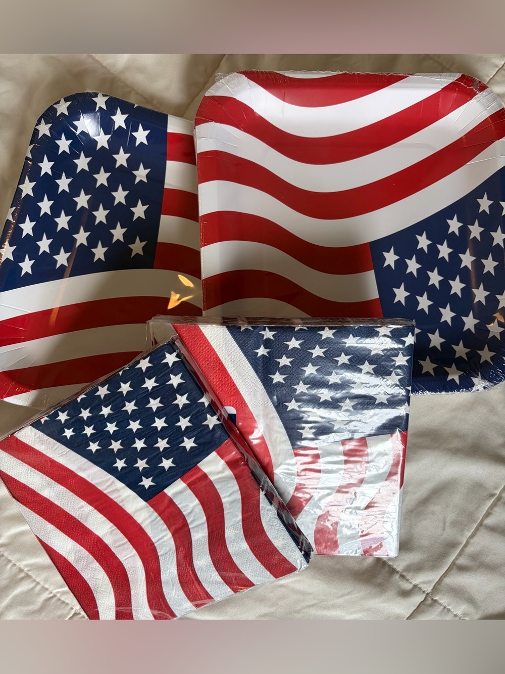 American Flag Party Plates & Napkins - Patriotic Red, White & Blue 32 plates, 60